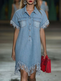 Alison | Women's Casual Fringed Denim Shirt Dress