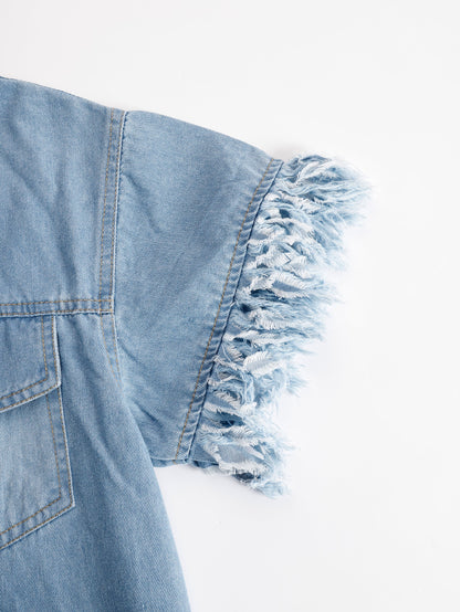 Alison | Women's Casual Fringed Denim Shirt Dress