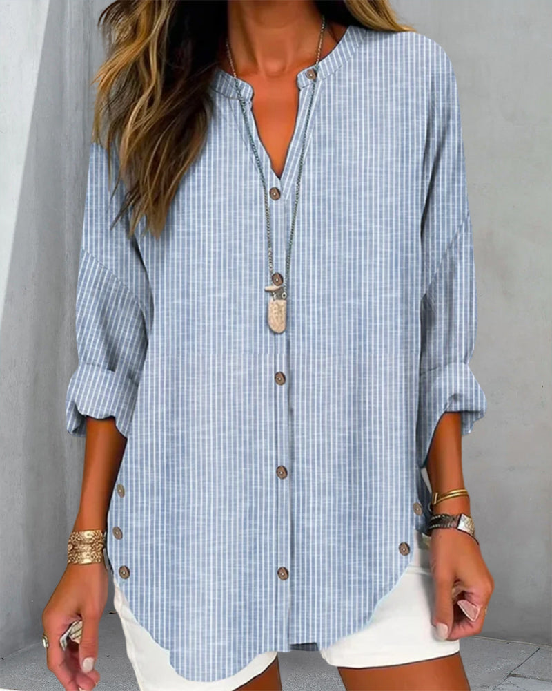 Amelie | Women's Casual Striped Button-Up Blouse