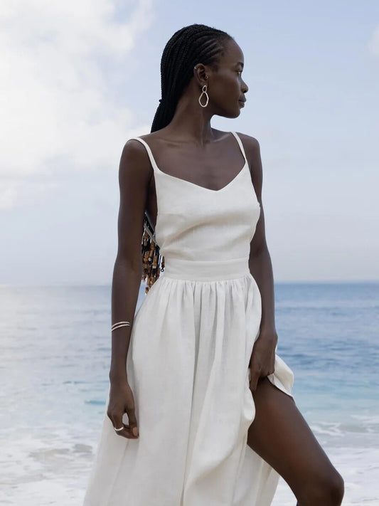 Amelie | Women's Romantic Linen Maxi Dress