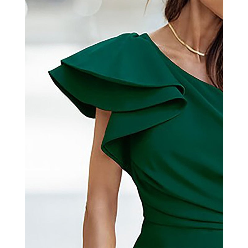 Angela | Women's One-Shoulder Ruffled Bodycon Dress
