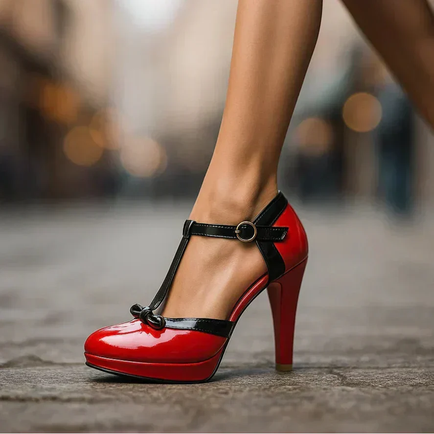 Olivia | Women's Casual T-Strap Platform Heels