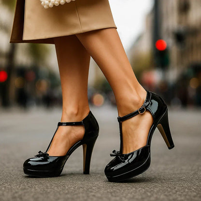 Olivia | Women's Casual T-Strap Platform Heels