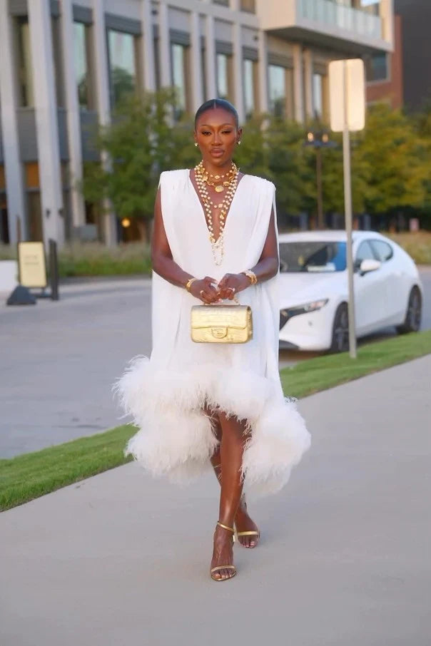 Amber | Women's Elegant Midi Feather Dress