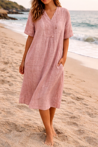 Charlotte | Women's Relaxed Fit Linen V-neck Dress