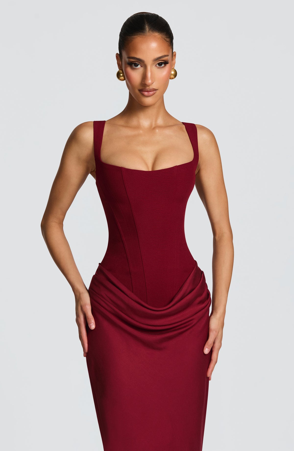 Caroline | Women's Elegant Draped Square Neck Dress