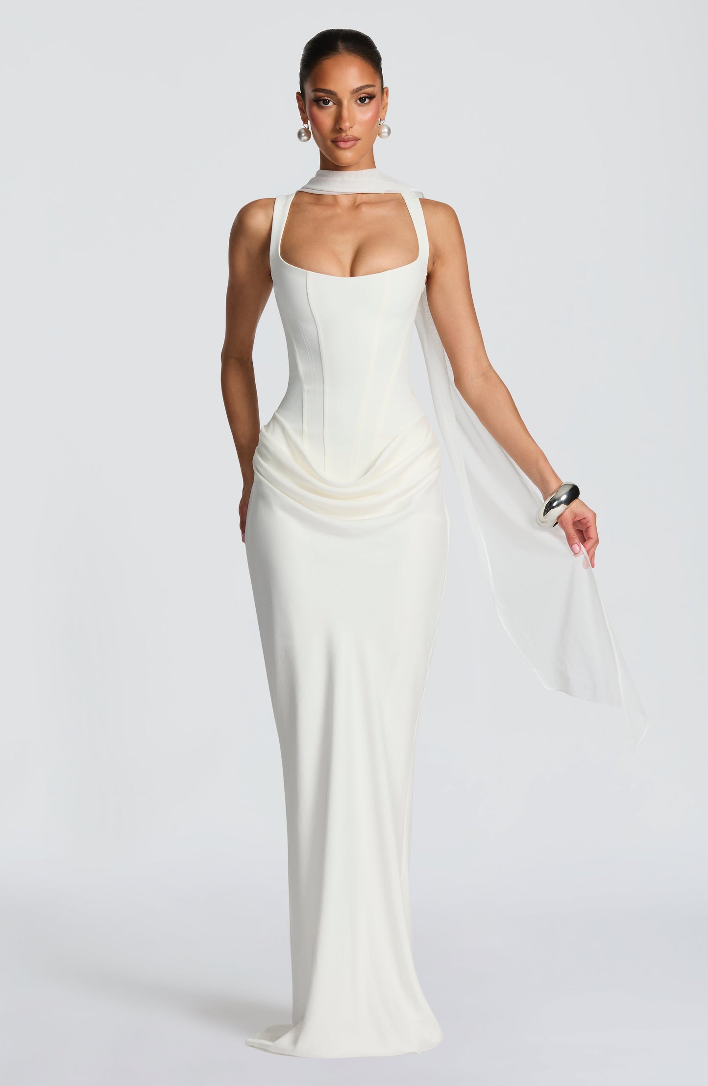 Caroline | Women's Elegant Draped Square Neck Dress