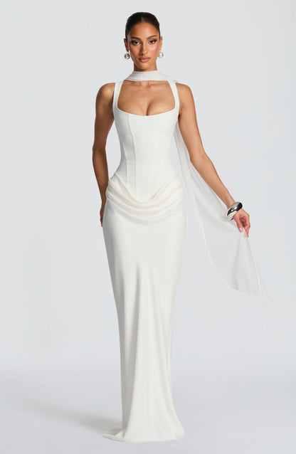 Caroline | Women's Elegant Draped Square Neck Dress