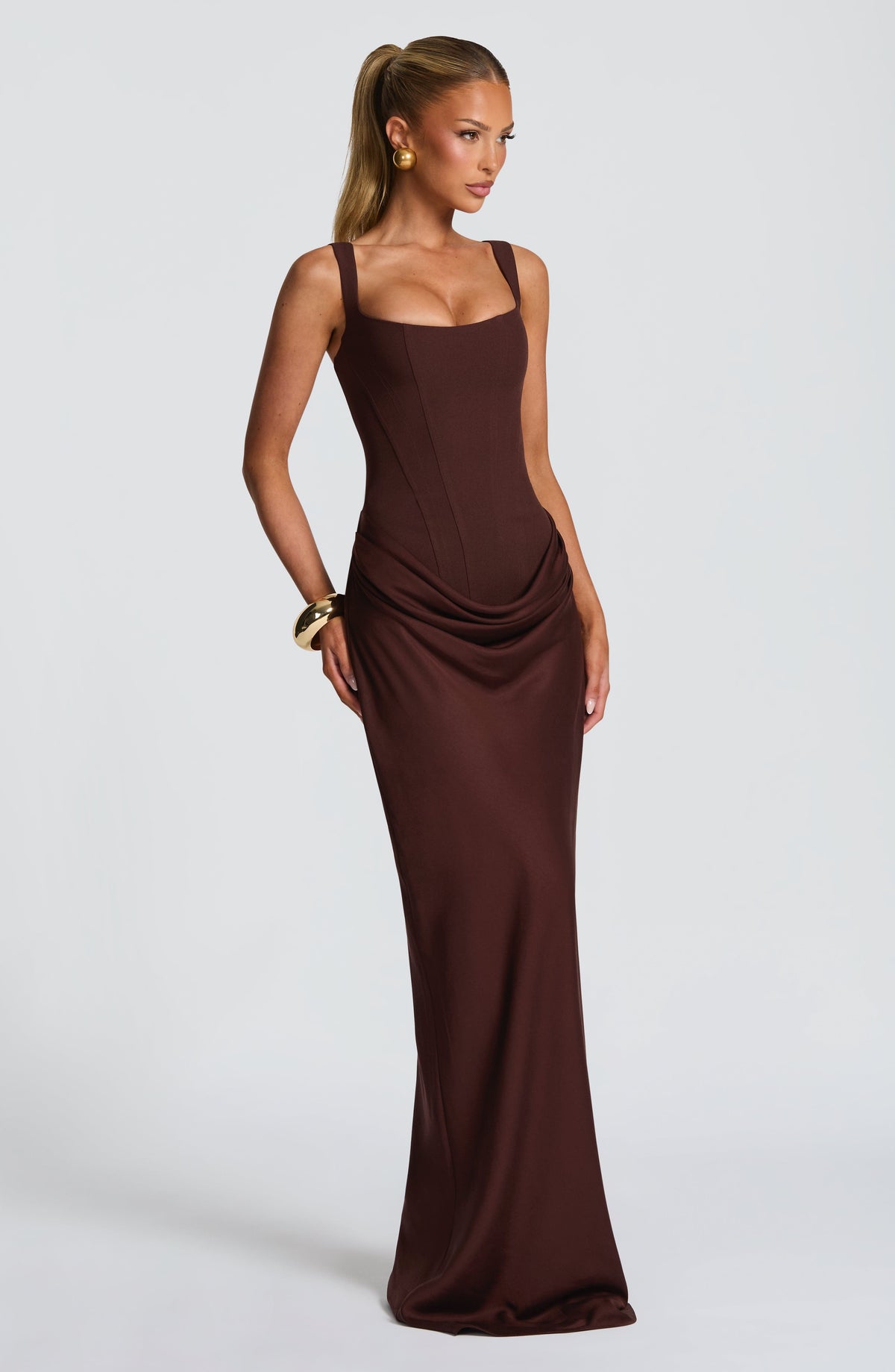 Caroline | Women's Elegant Draped Square Neck Dress