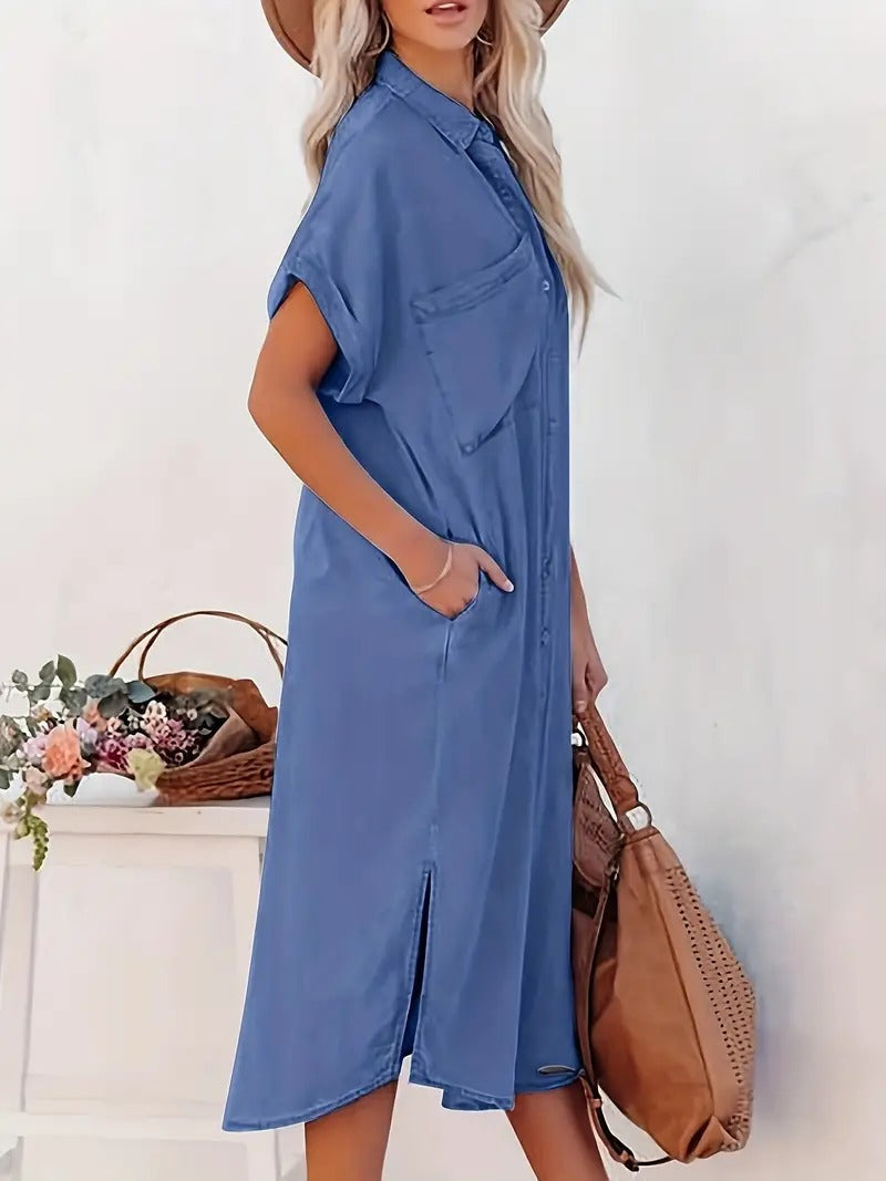 Daisy | Women's Relaxed Button-Front Midi Shirt Dress