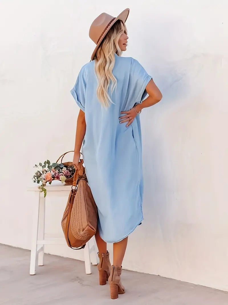 Daisy | Women's Relaxed Button-Front Midi Shirt Dress