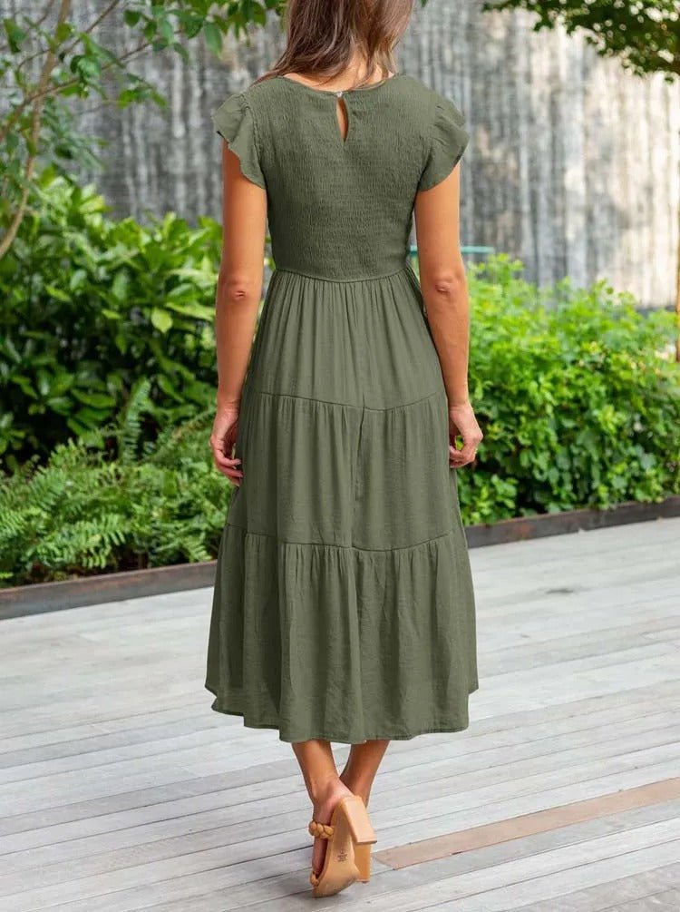Victoria | Women's Casual Ruffled Sleeves Midi Dress