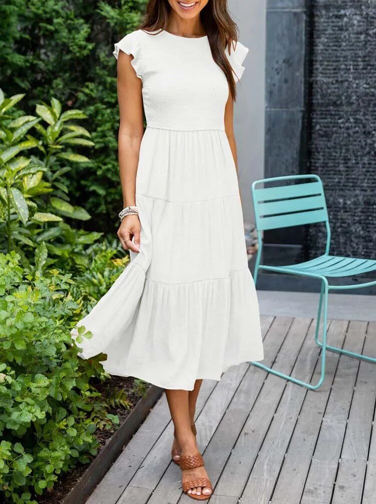 Victoria | Women's Casual Ruffled Sleeves Midi Dress