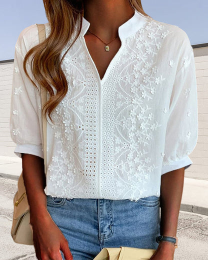Emily | Women's Embroidered V-Neck Blouse