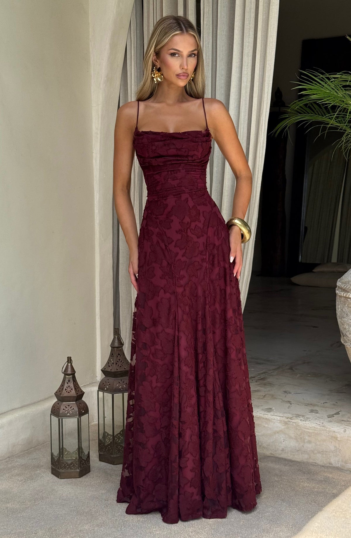 Harriet | Women's Lace-Back Wedding Guest Dress Maxi Gown