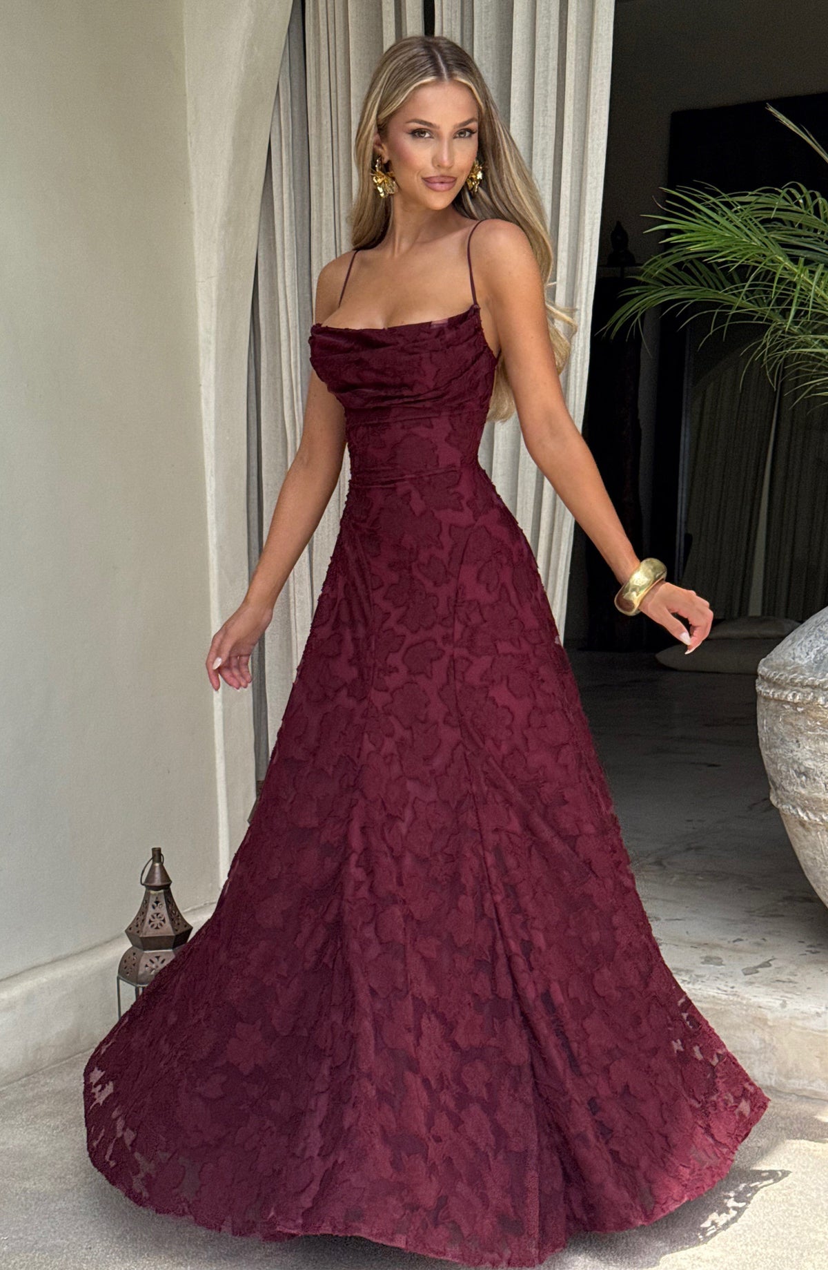Harriet | Women's Lace-Back Wedding Guest Dress Maxi Gown