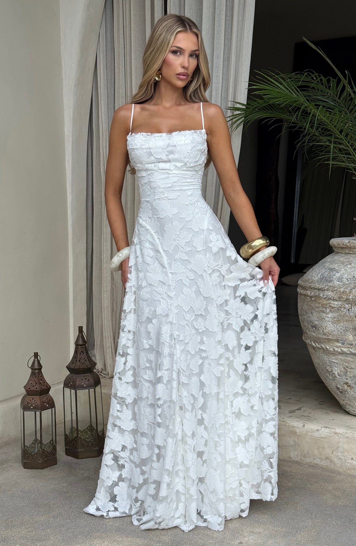 Harriet | Women's Lace-Back Wedding Guest Dress Maxi Gown