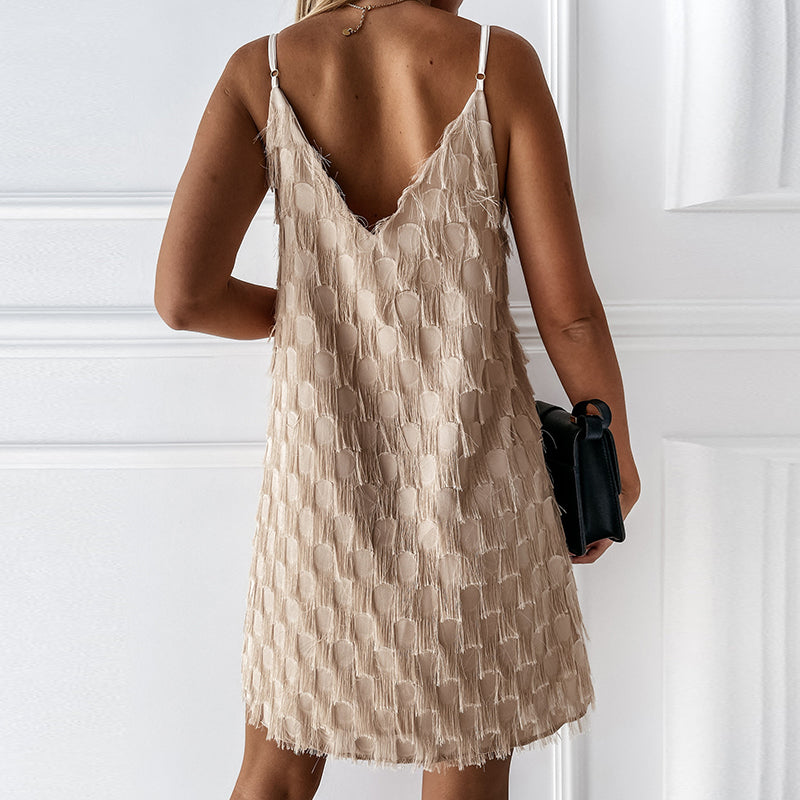 Harriet | Women's Textured Fringed V-Neck Dress