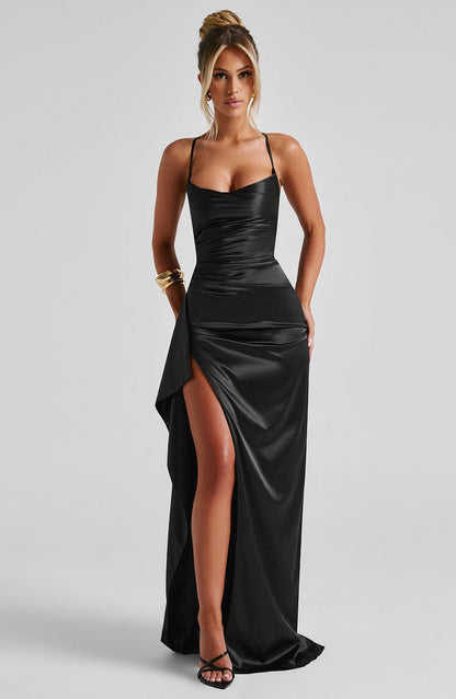 Skye | Women's Evening Satin Cross-Back Dress