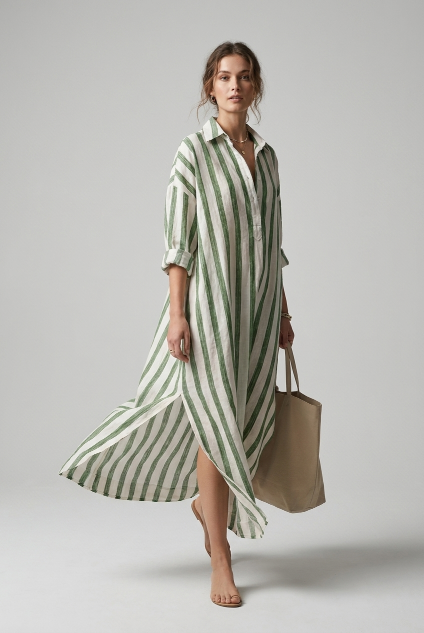 Eveline | Women's Summer Striped Maxi Shirt Dress