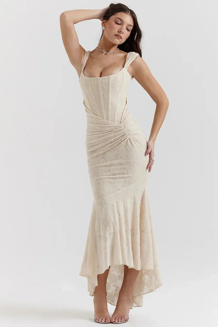 Sharon | Women's Embroided Assymatrical Wedding Guest Dress
