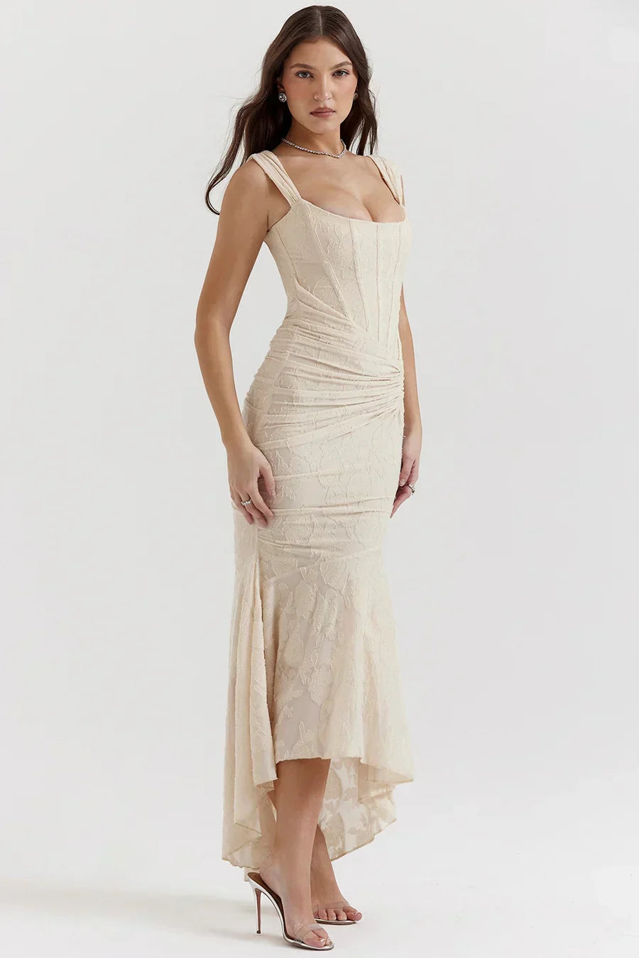 Sharon | Women's Embroided Assymatrical Wedding Guest Dress