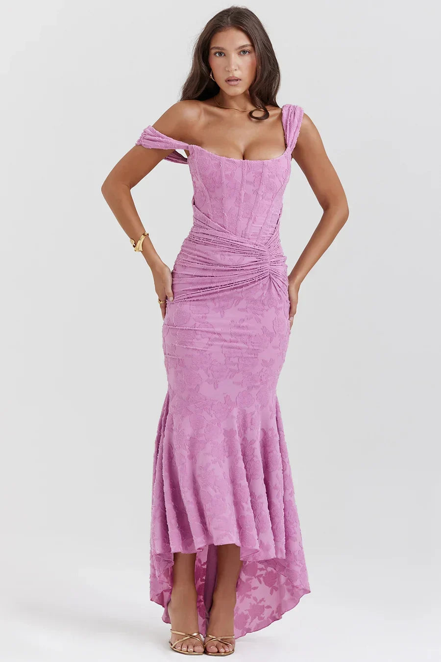 Sharon | Women's Embroided Assymatrical Wedding Guest Dress
