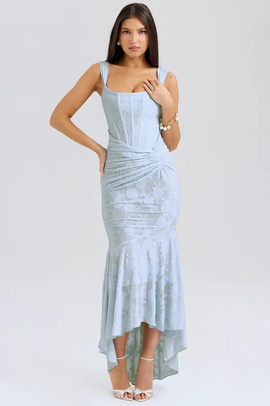 Sharon | Women's Embroided Assymatrical Wedding Guest Dress