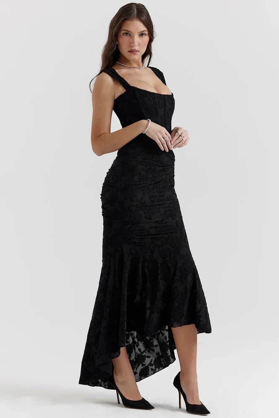 Sharon | Women's Embroided Assymatrical Wedding Guest Dress