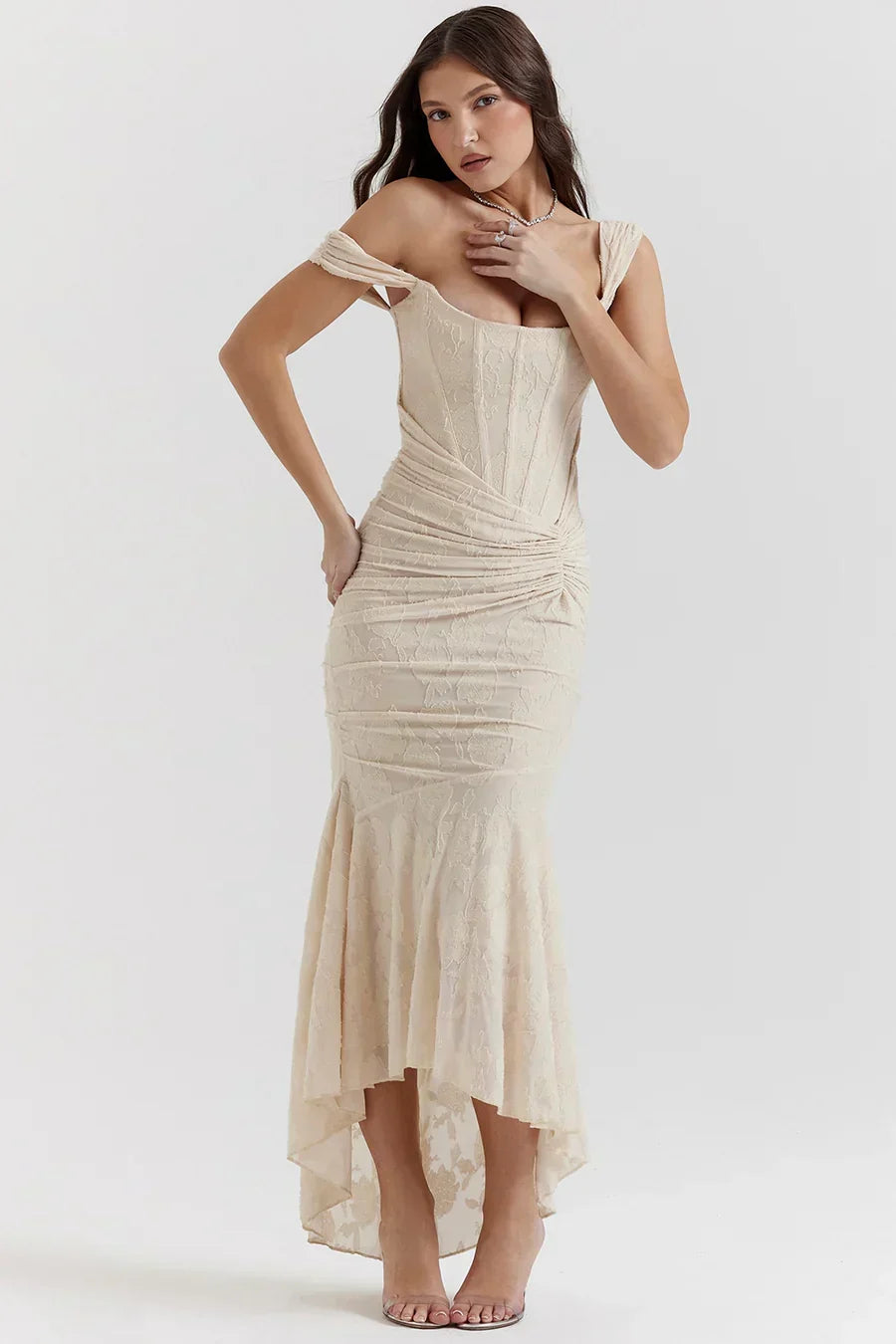 Sharon | Women's Embroided Assymatrical Wedding Guest Dress