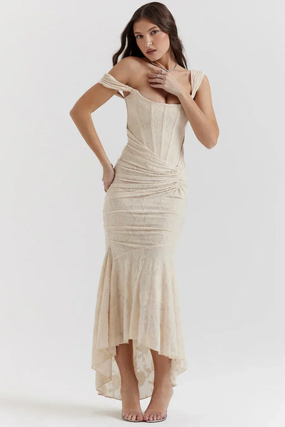 Sharon | Women's Embroided Assymatrical Wedding Guest Dress