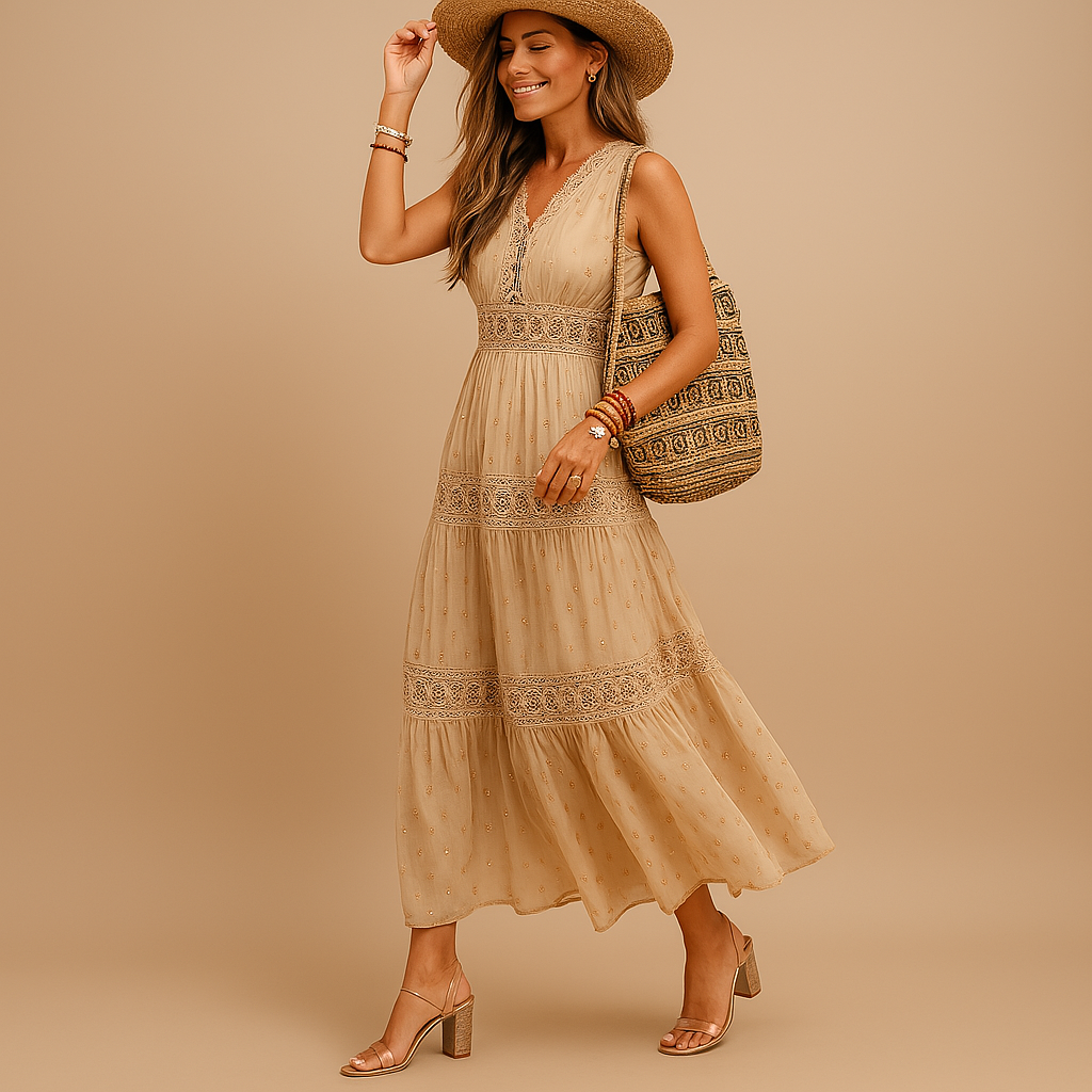 Jasmine | Women's Sleeveless Lace-Trim Maxi Dress