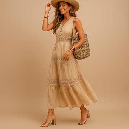 Jasmine | Women's Sleeveless Lace-Trim Maxi Dress