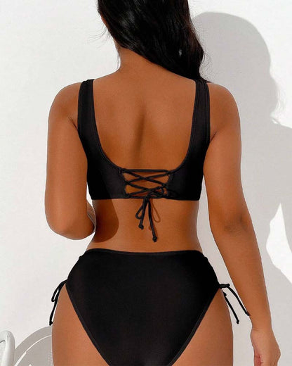 Joanne | Women's High Waist Lace-Up Bikini Set