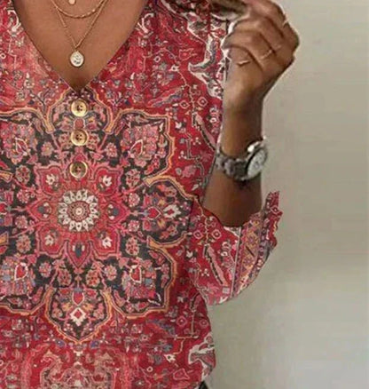 Karen | Women's Bohemian Printed V-Neck Blouse