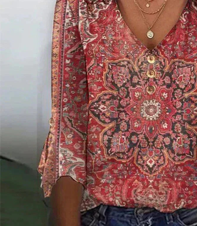 Karen | Women's Bohemian Printed V-Neck Blouse