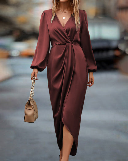 Katie | Women's Satin Wrap Midi Dress