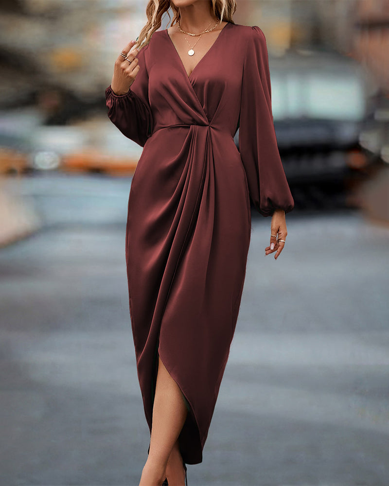 Katie | Women's Satin Wrap Midi Dress
