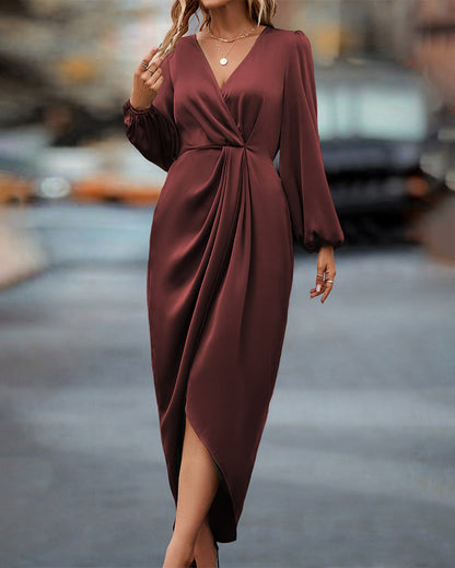 Katie | Women's Satin Wrap Midi Dress