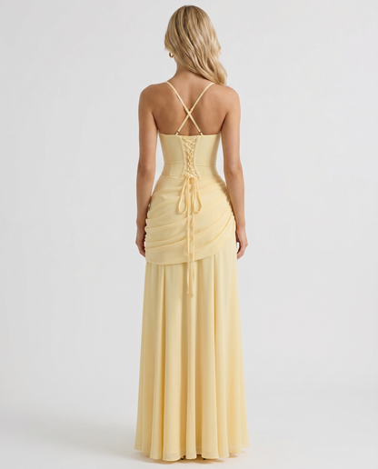 Sophie | Women's Ruched Lace-Up Maxi Dress