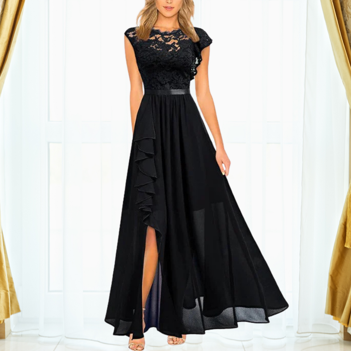 Lisa | Women's Lace Ruffled Maxi Dress