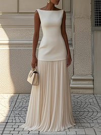 Margaret | Women's Sleeveless Pleated Maxi Dress
