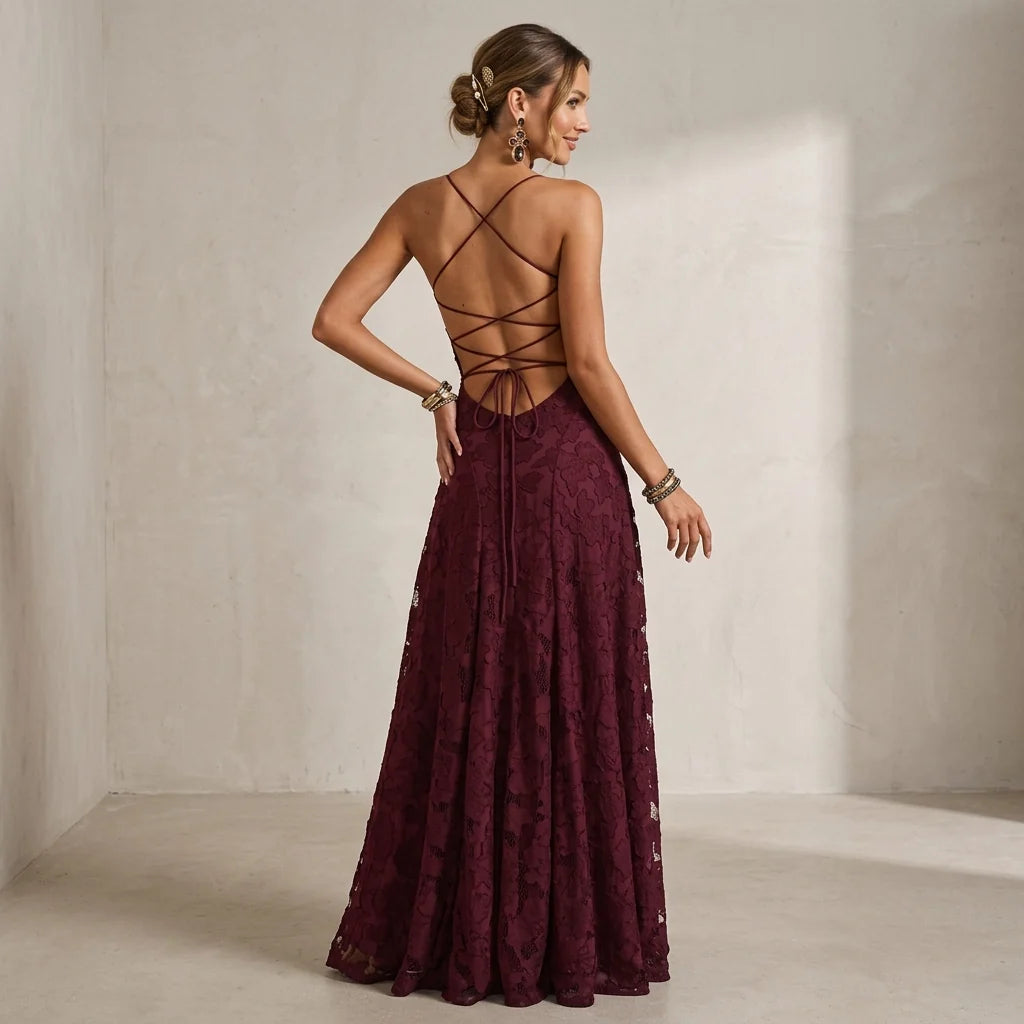 Holly | Women's Embroided Spaghetti Strep Evening Dress