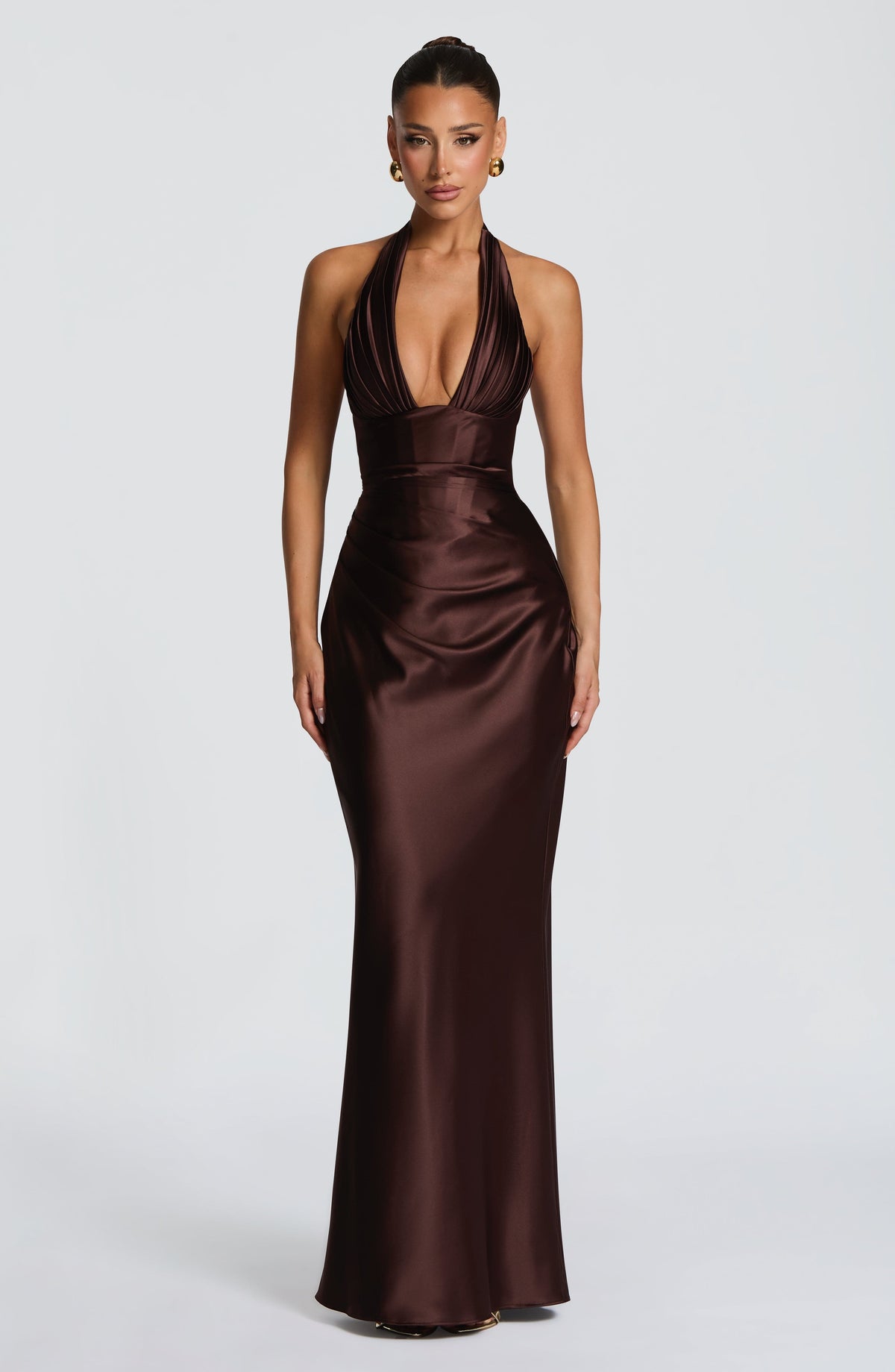 Phoebe | Women's Halter Plunge Satin Gown