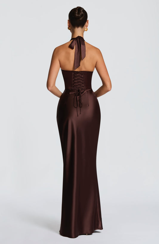 Phoebe | Women's Halter Plunge Satin Gown
