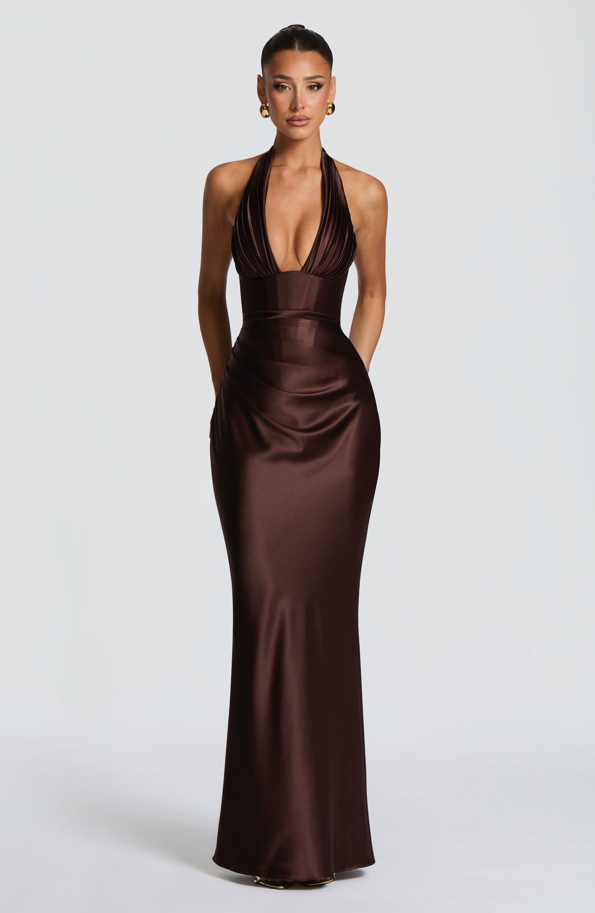 Phoebe | Women's Halter Plunge Satin Gown