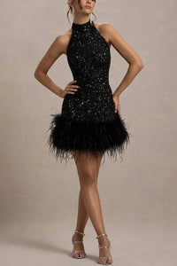 Karen | Women's Sequined Halter Cocktail Dress