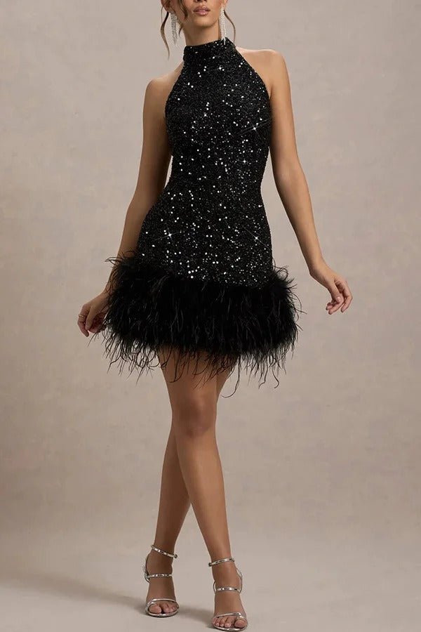 Karen | Women's Sequined Halter Cocktail Dress