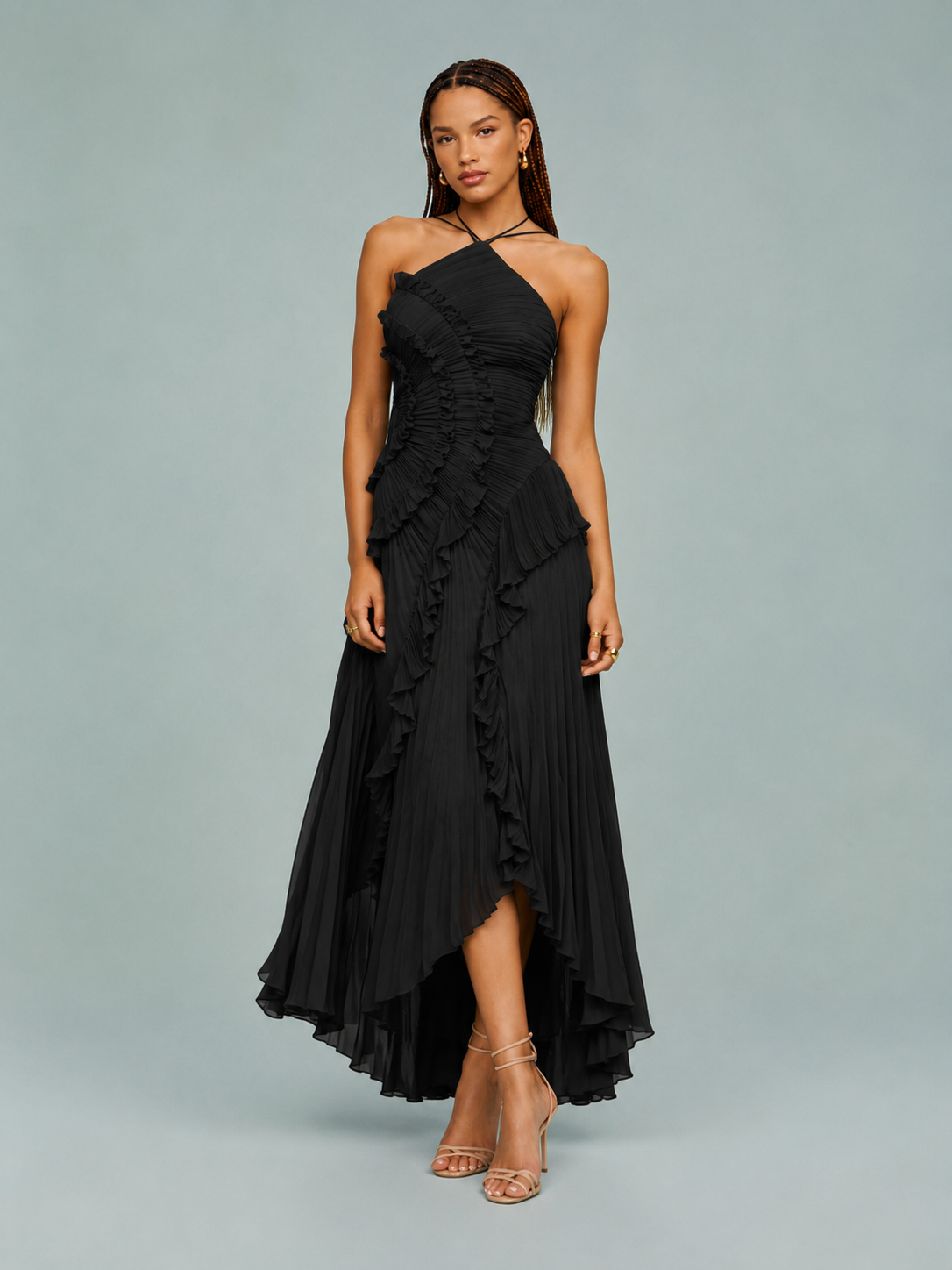 Fiona | Women's Embroided Halterneck Maxi Dress