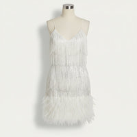 Frances | Women's Sequined Feather-Trim Mini Dress